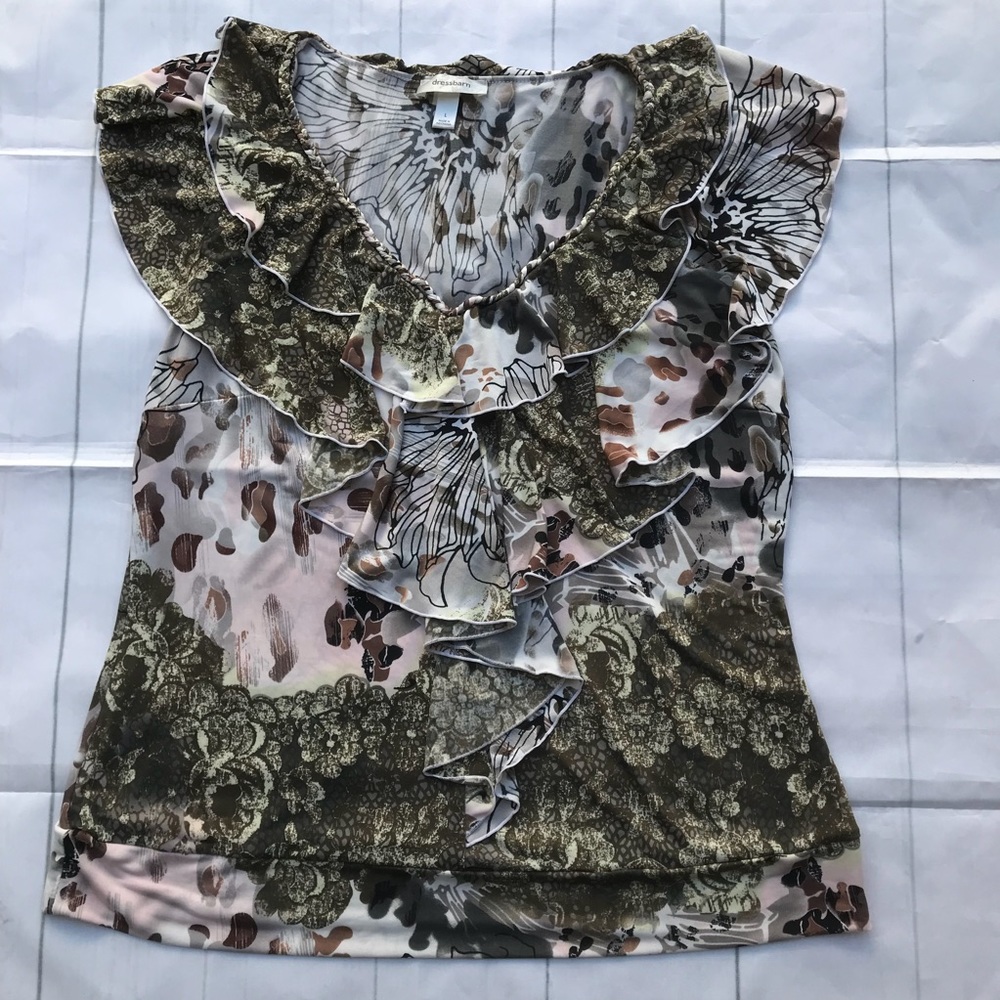 Dressbarn Abstract Ruffle Top - Picture 3 of 6